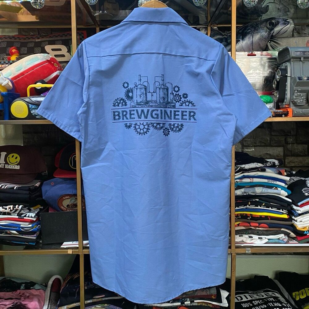 Red Kap Brewgineer Shirt Blue Short Sleeve Shirt Beer Brewer Workwear Small